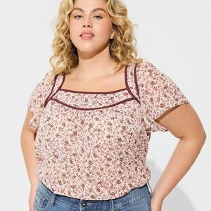 Torrid Crinkle Chiffon Flutter Sleeve Top Size 1/1X